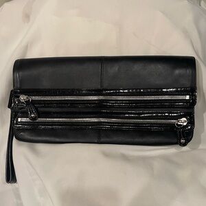 Coach Clutch-purse Black Leather with patent leather trimming Folder with Zips